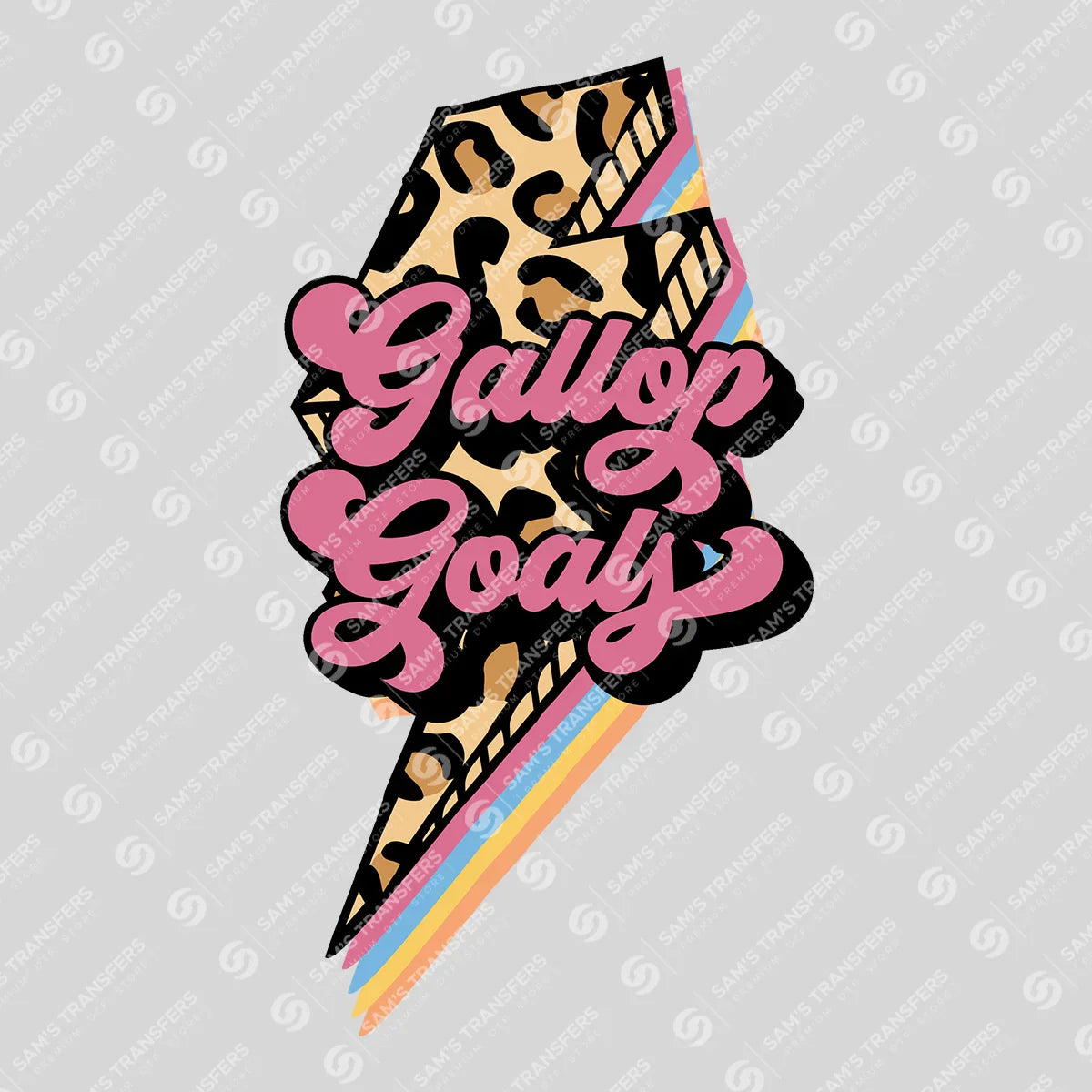 Apparel featuring a Gallop Goals-themed DTF transfer.