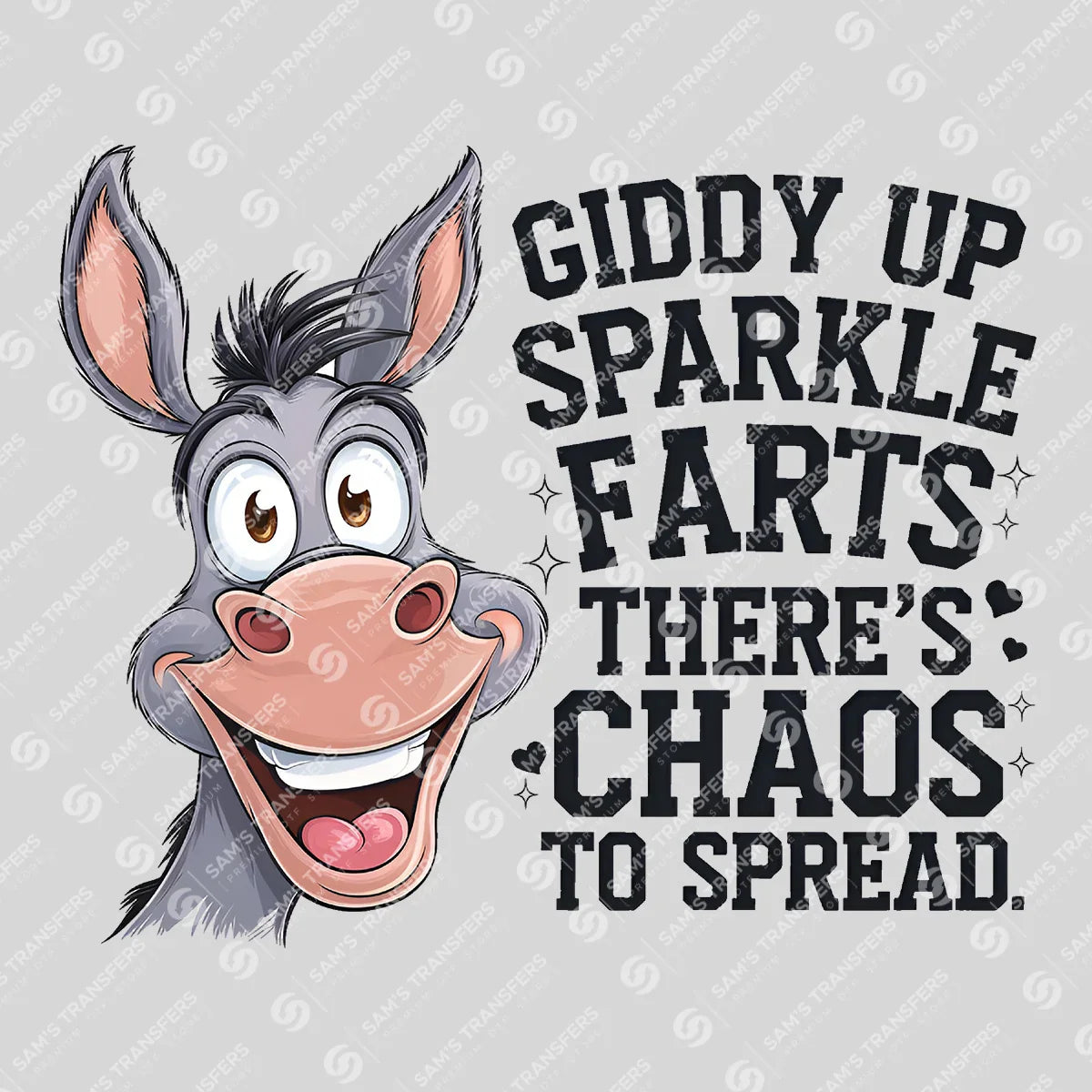 Apparel featuring a Giddy Up Sparkle Farts-themed DTF transfer.