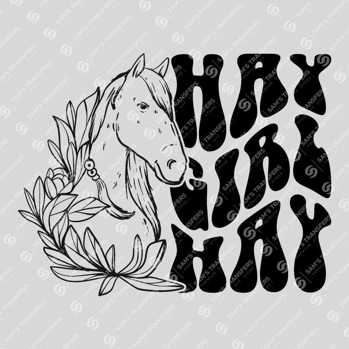 Apparel featuring a Hay Girl Hay-themed DTF transfer.