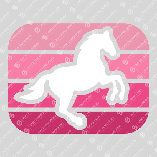 Apparel featuring a Pink Retro Horse Sunset-themed DTF transfer.