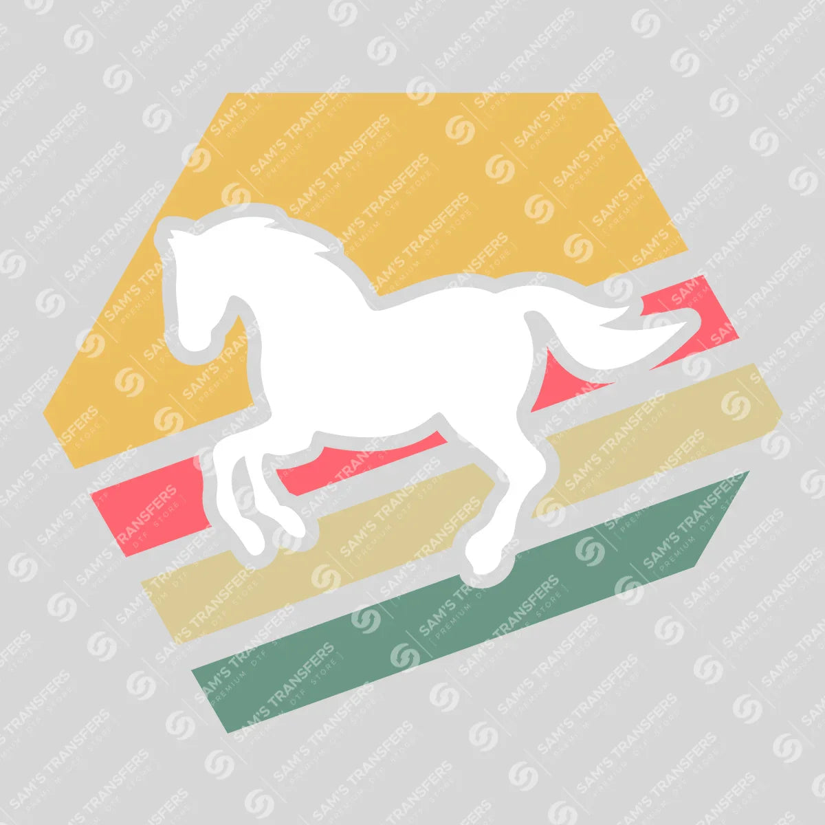 Apparel featuring a Retro Horse Sunset-themed DTF transfer.