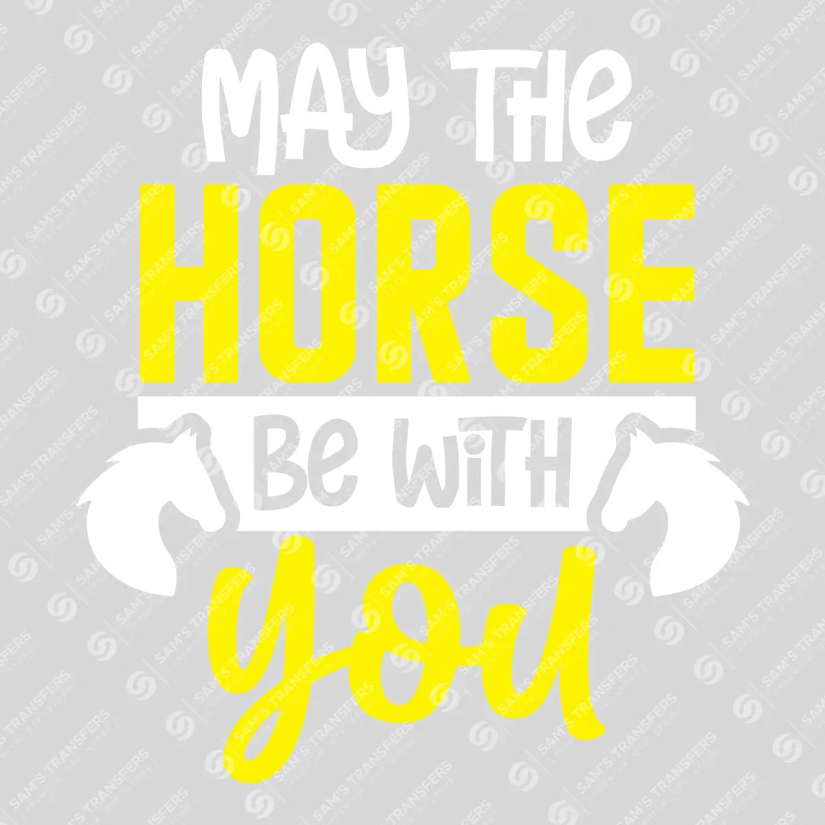 Apparel featuring a May the Horse Be With You-themed DTF transfer.