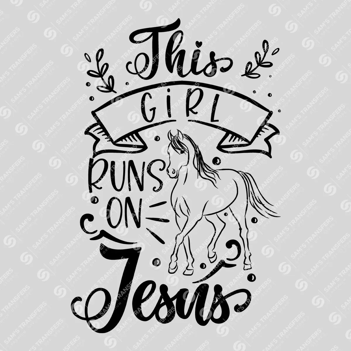 Apparel featuring a This Girl Runs on Jesus-themed DTF transfer.