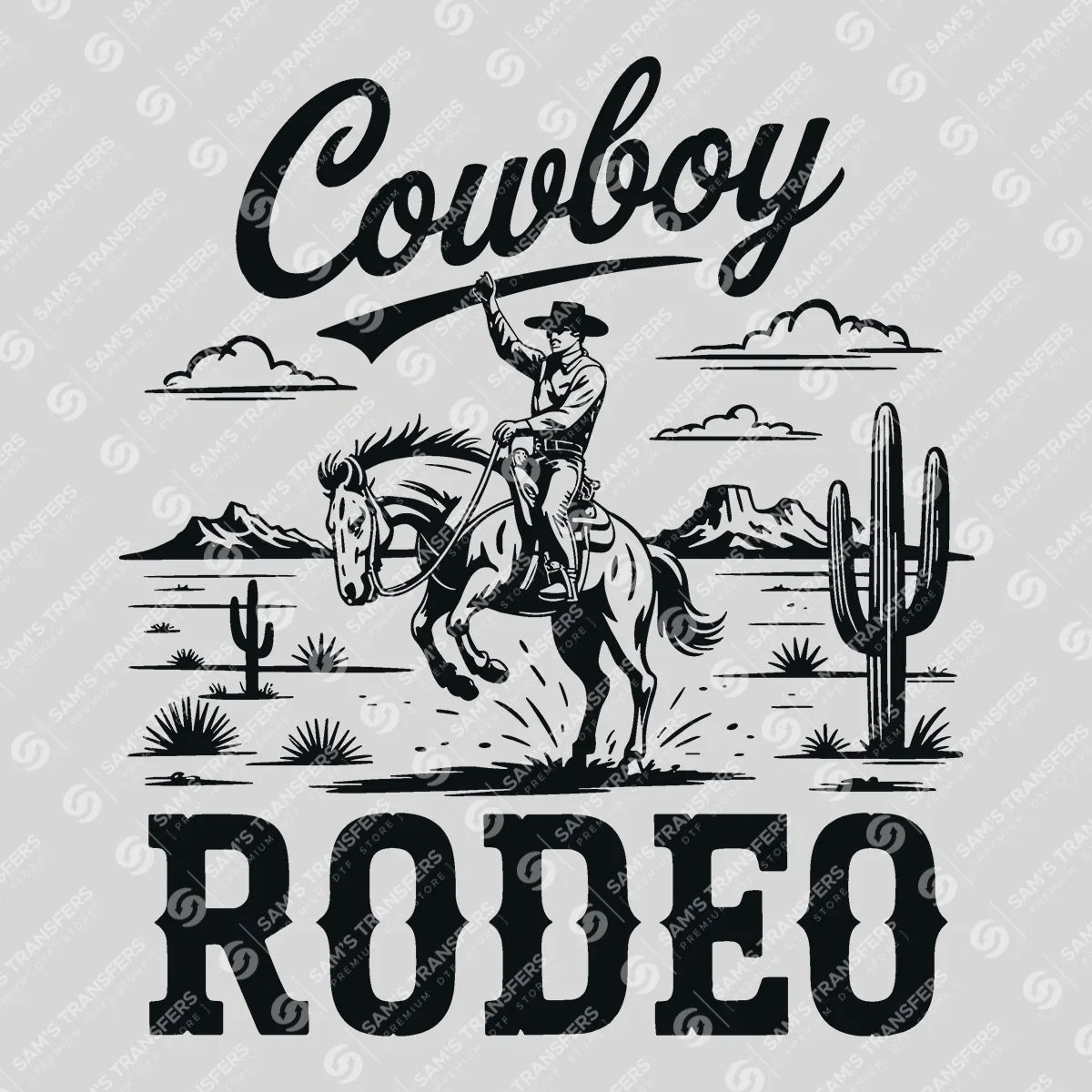 Apparel featuring a Cowboy Rodeo-themed DTF transfer.