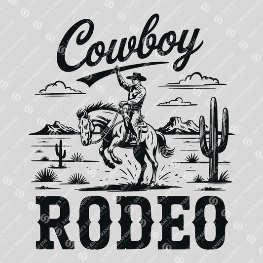 Apparel featuring a Cowboy Rodeo-themed DTF transfer.