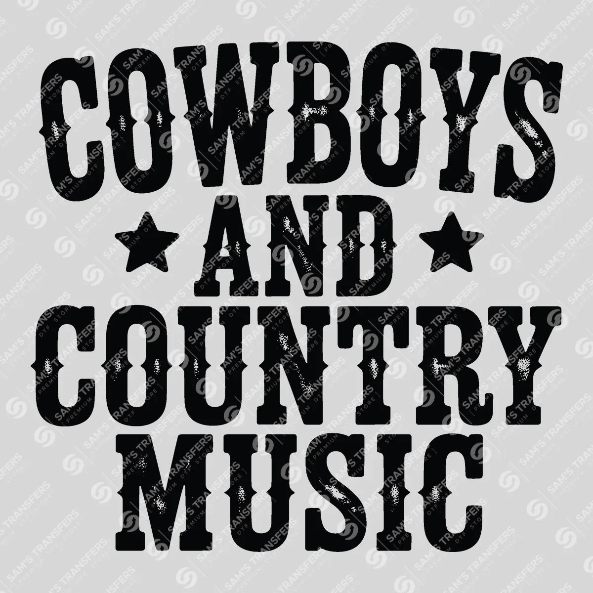 Apparel featuring a Cowboys and Country Music-themed DTF transfer.