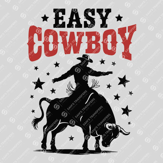 Apparel featuring a Easy Cowboy-themed DTF transfer.