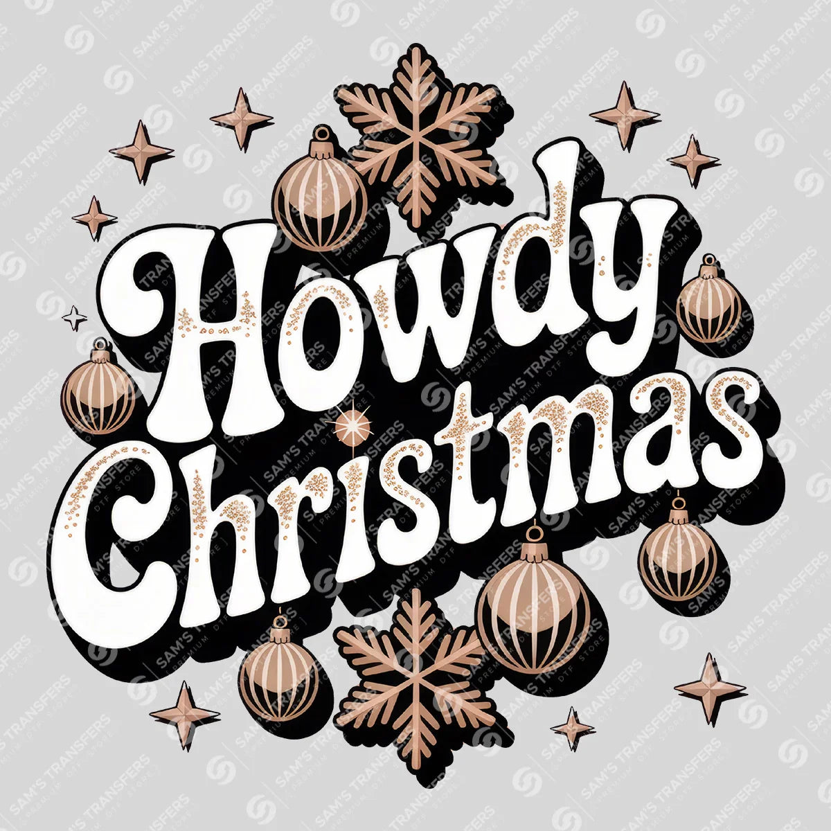 Apparel featuring a Howdy Christmas-themed DTF transfer.