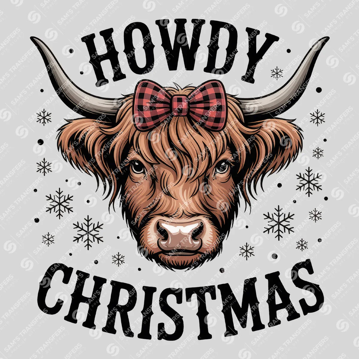 Apparel featuring a Howdy Christmas-themed DTF transfer.