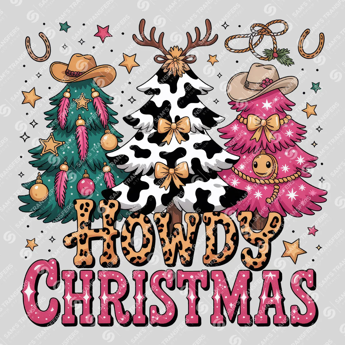Apparel featuring a Howdy Christmas-themed DTF transfer.