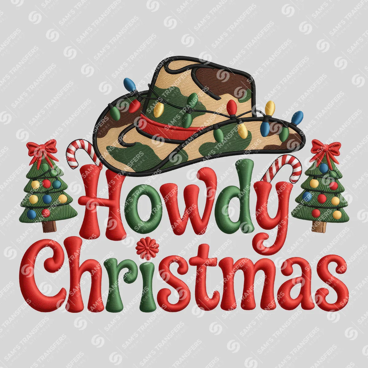 Apparel featuring a Howdy Christmas-themed DTF transfer.