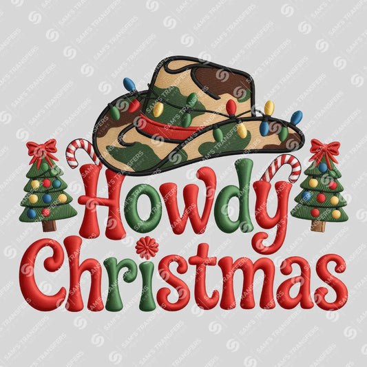 Apparel featuring a Howdy Christmas-themed DTF transfer.