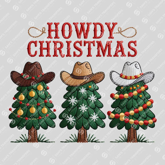 Apparel featuring a Howdy Christmas-themed DTF transfer.