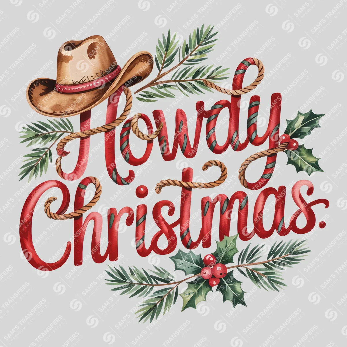 Apparel featuring a Howdy Christmas-themed DTF transfer.