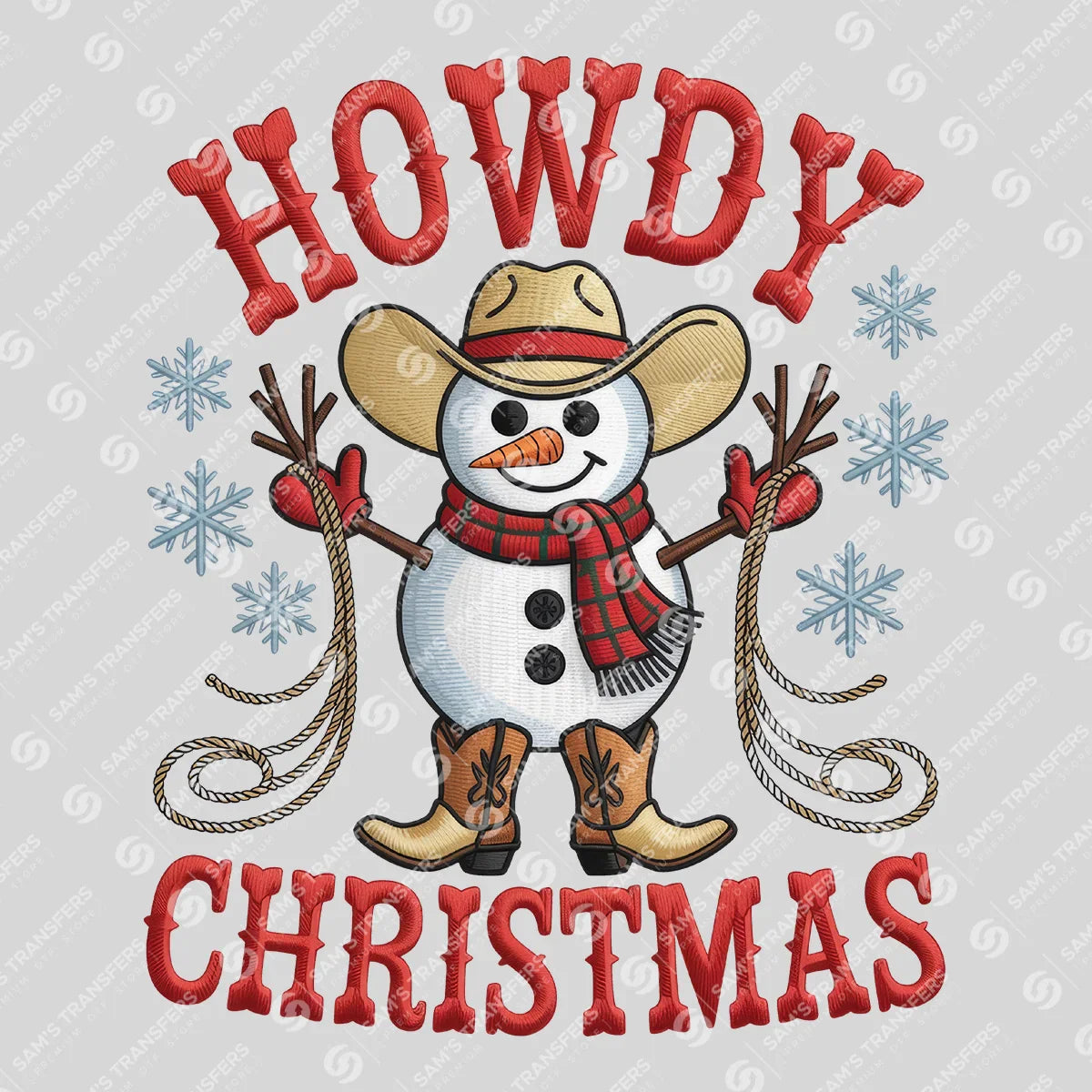 Apparel featuring a Howdy Christmas-themed DTF transfer.