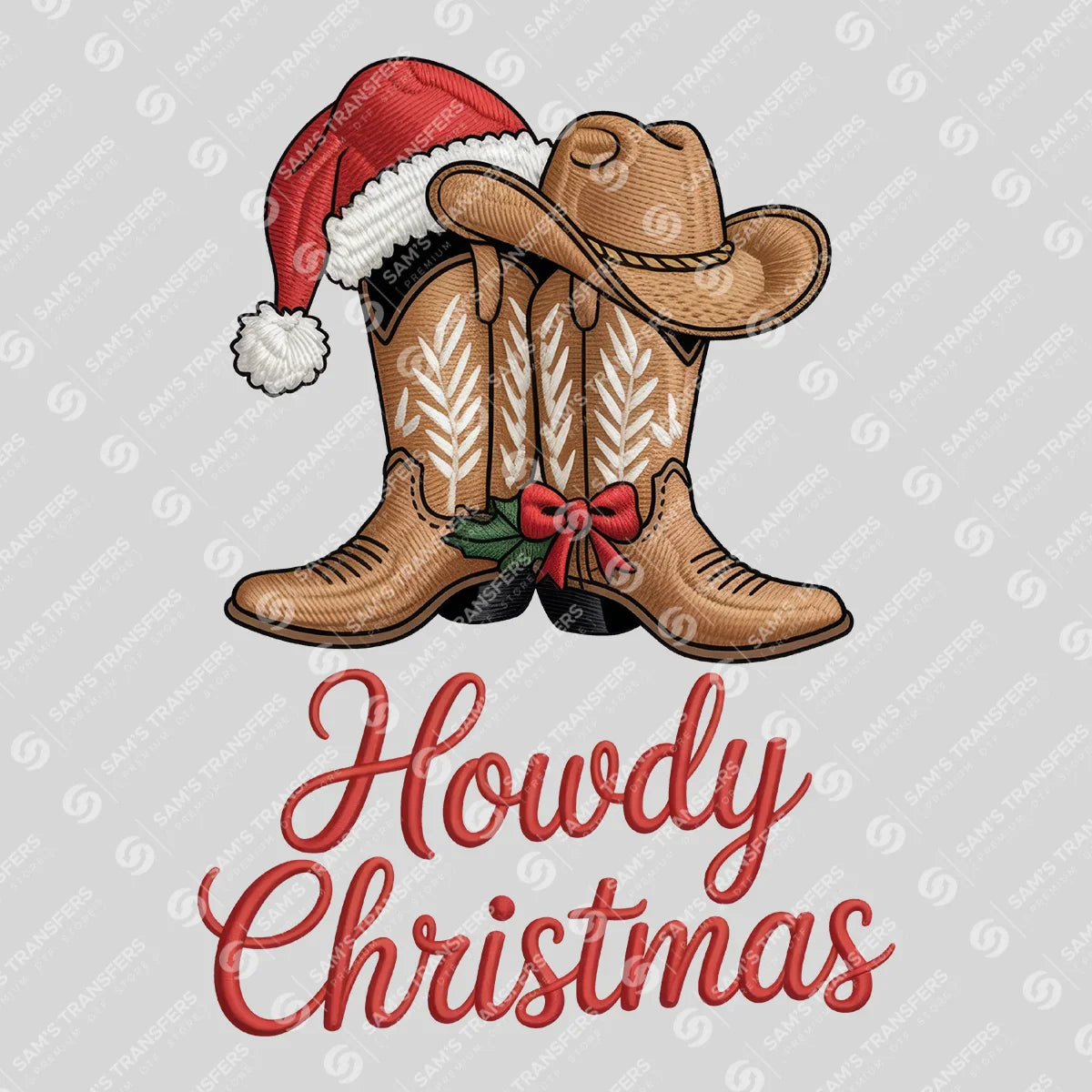 Apparel featuring a Howdy Christmas-themed DTF transfer.