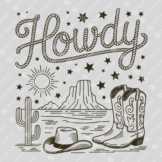 Apparel featuring a Howdy-themed DTF transfer.