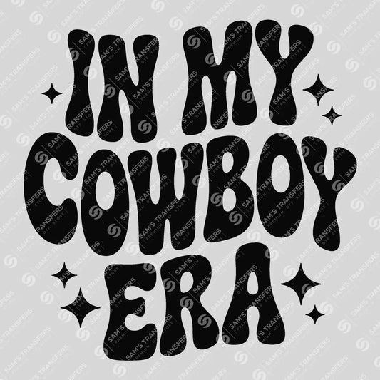 Apparel featuring a In My Cowboy Era-themed DTF transfer.