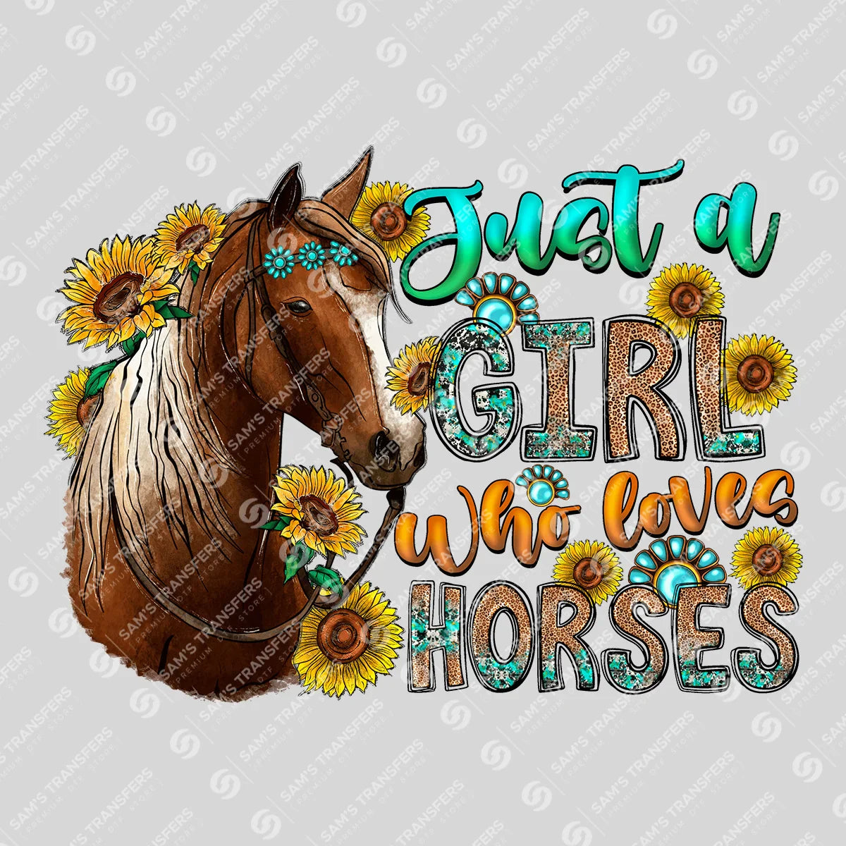 Apparel featuring a Just a Girl Who Loves Horses-themed DTF transfer.