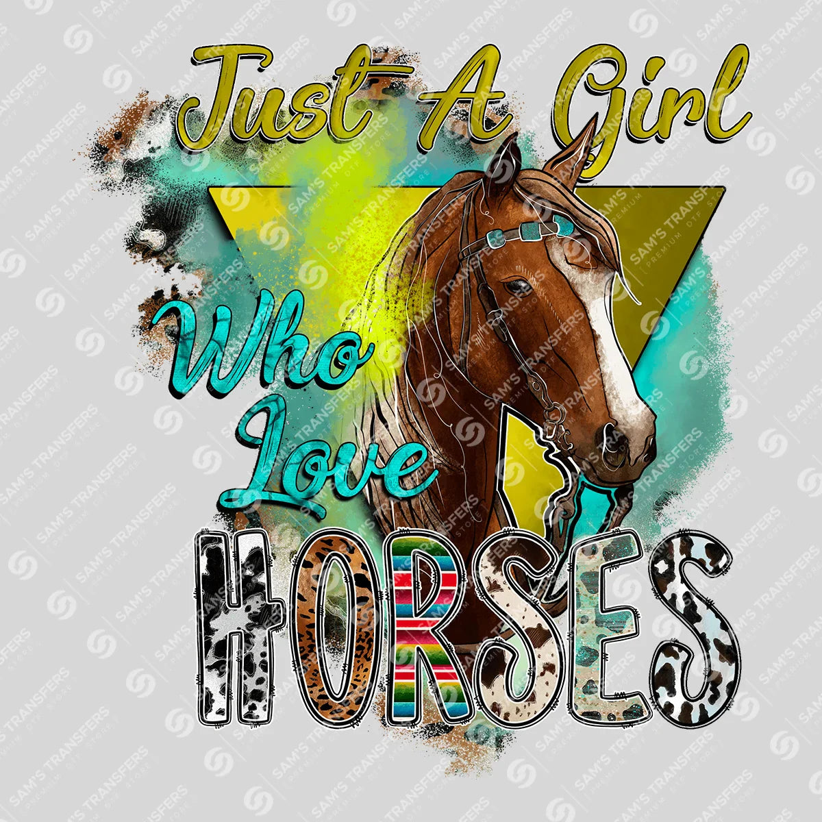 Apparel featuring a Just a Girl Who Loves Horses-themed DTF transfer.