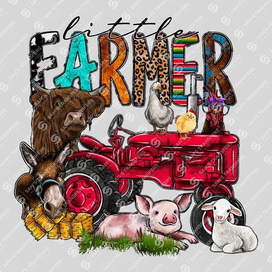 Apparel featuring a Little Farmer-themed DTF transfer.