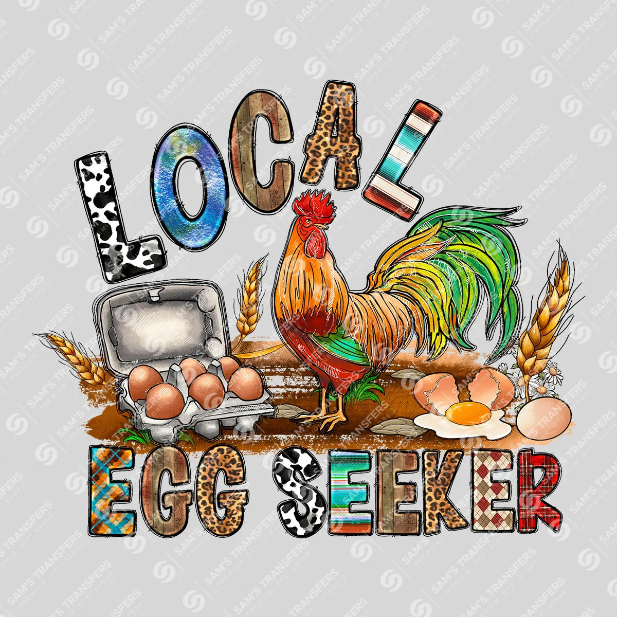 Apparel featuring a Local Egg Seeker-themed DTF transfer.