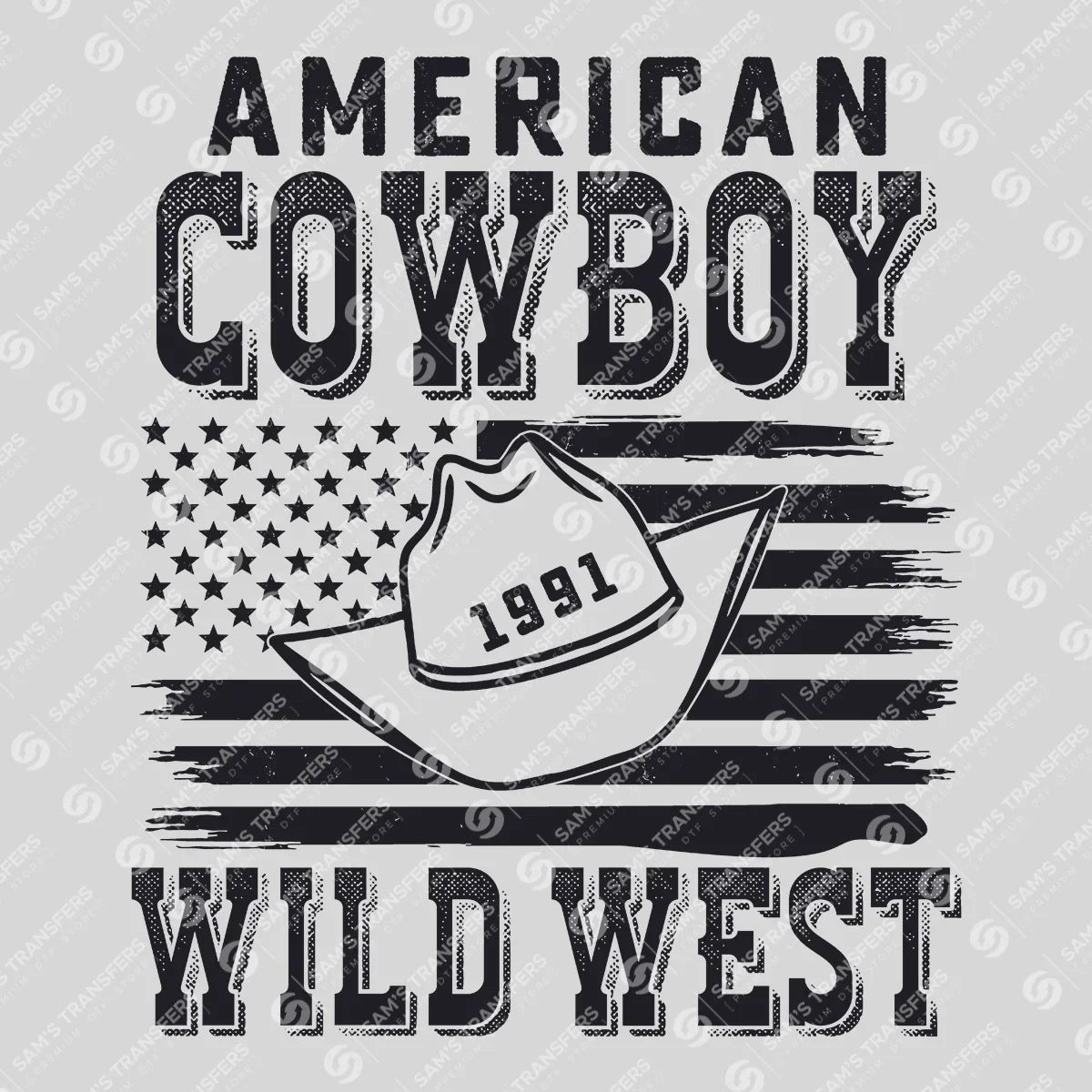 Apparel featuring a American Cowboy Wild West-themed DTF transfer.
