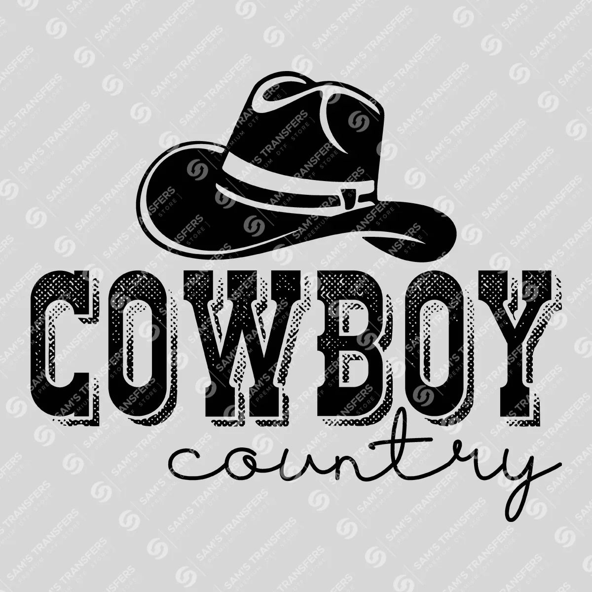 Apparel featuring a Cowboy Country-themed DTF transfer.