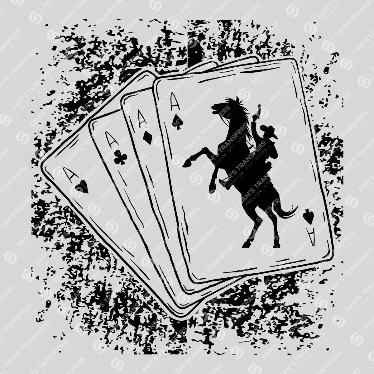 Apparel featuring a Aces and Horse-themed DTF transfer.