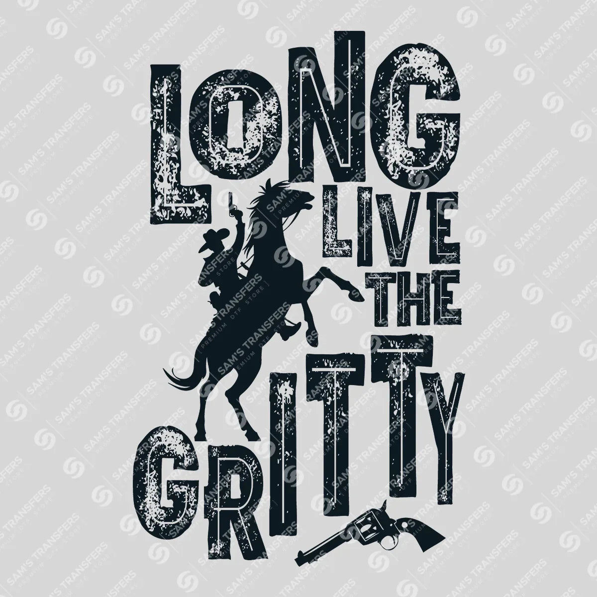 Apparel featuring a Long Live the Gritty-themed DTF transfer.