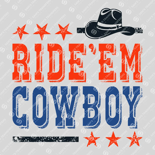 Apparel featuring a Ride 'Em Cowboy-themed DTF transfer.