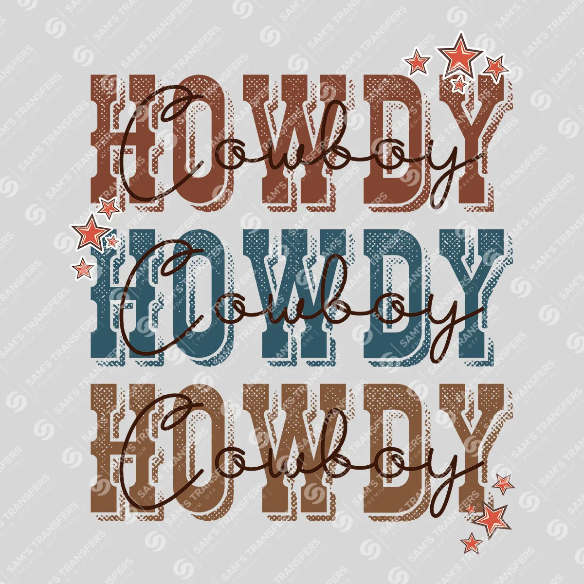 Apparel featuring a Howdy Cowboy-themed DTF transfer.