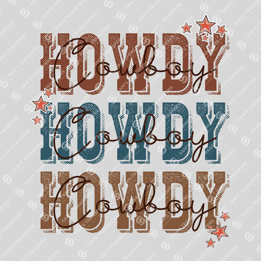 Apparel featuring a Howdy Cowboy-themed DTF transfer.
