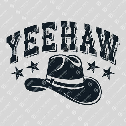 Apparel featuring a Yeehaw-themed DTF transfer.