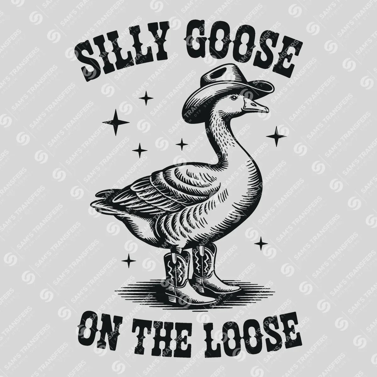 Apparel featuring a Silly Goose on the Loose-themed DTF transfer.