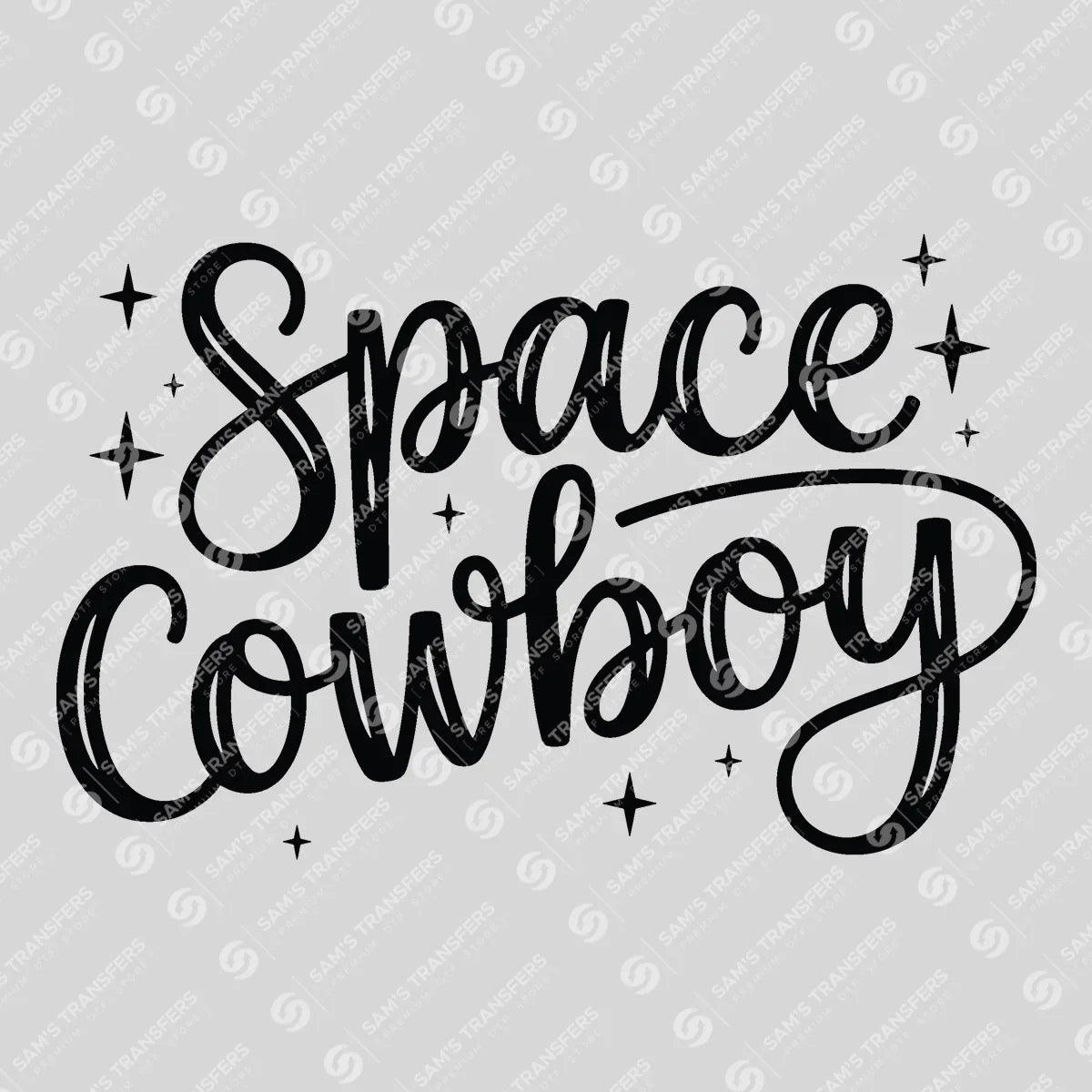 Apparel featuring a Space Cowboy-themed DTF transfer.