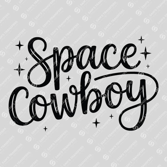 Apparel featuring a Space Cowboy-themed DTF transfer.