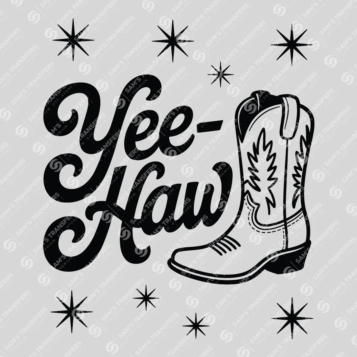 Apparel featuring a Yee Haw-themed DTF transfer.