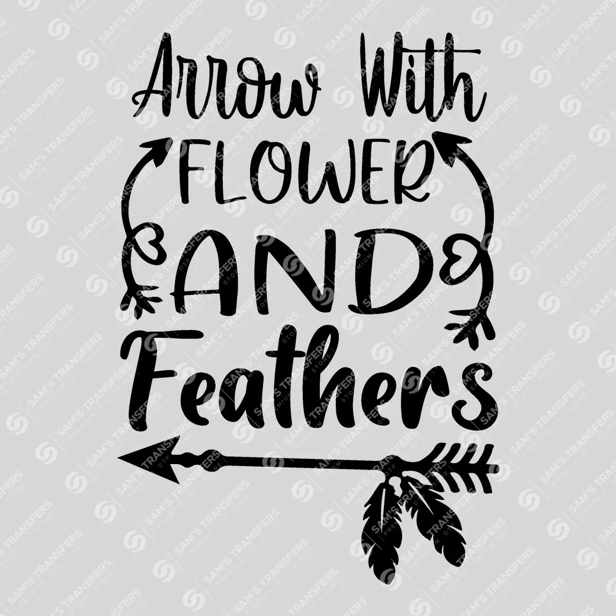 Apparel featuring a Arrow with Flower and Feathers-themed DTF transfer.