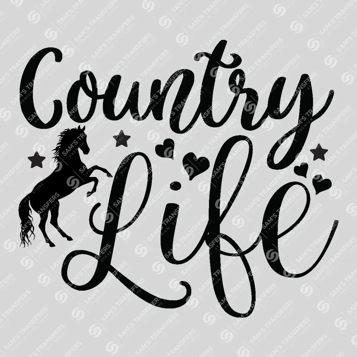 Apparel featuring a Country Life-themed DTF transfer.