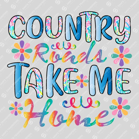 Apparel featuring a Country Roads Take Me Home-themed DTF transfer.
