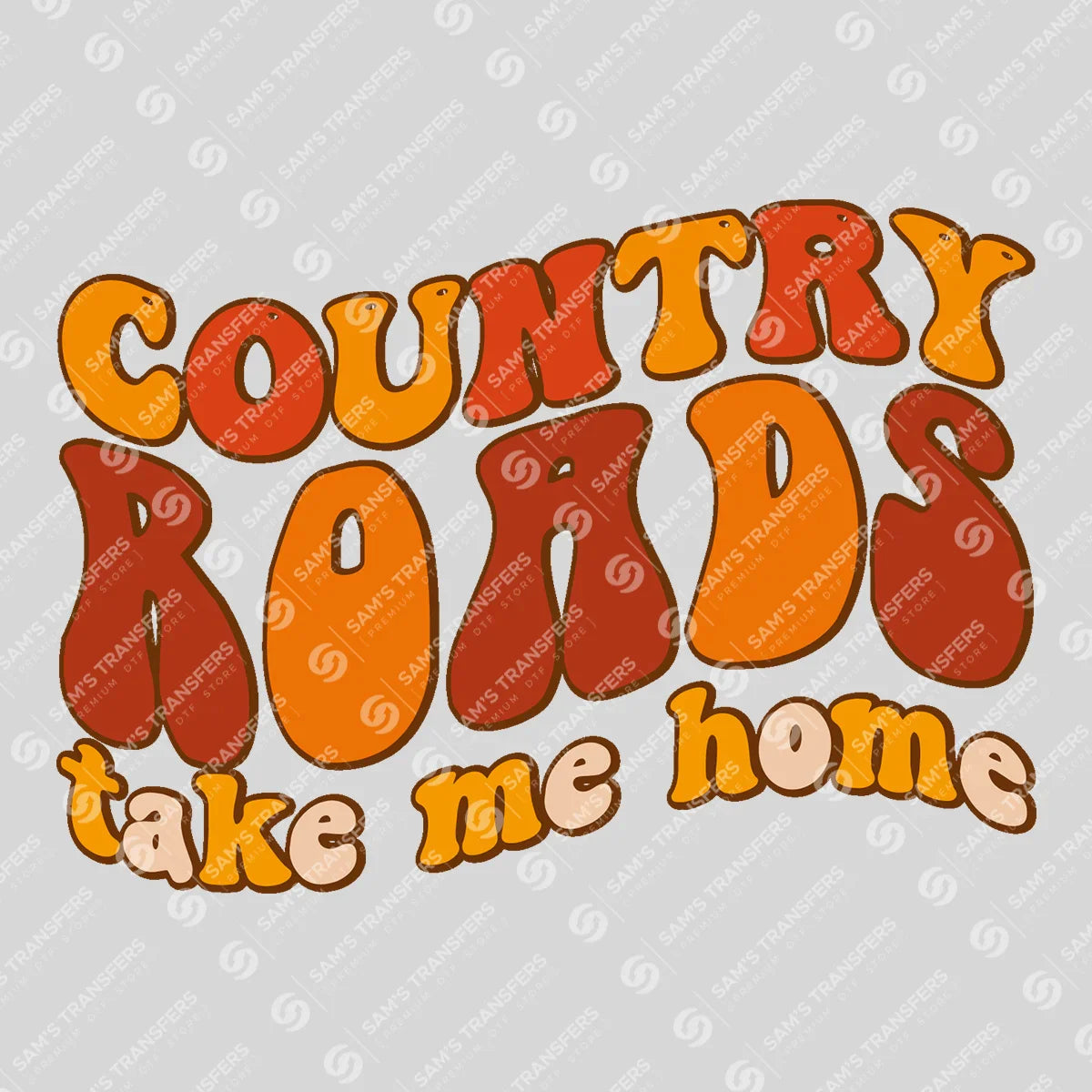 Apparel featuring a Country Roads Take Me Home-themed DTF transfer.