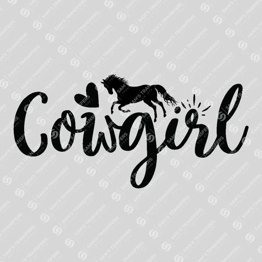 Apparel featuring a Cowgirl-themed DTF transfer.
