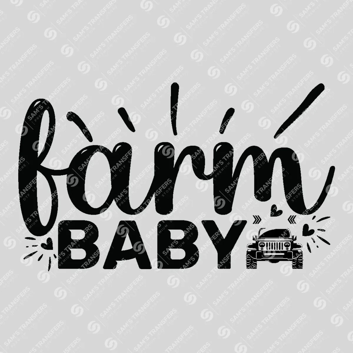 Apparel featuring a Farm Baby-themed DTF transfer.