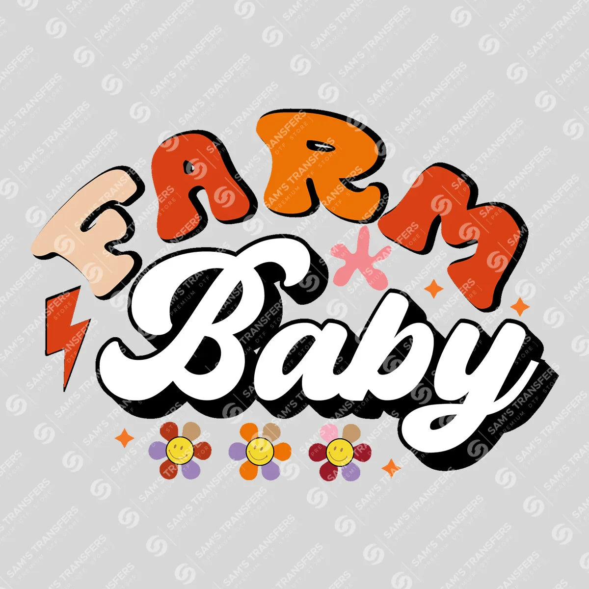 Apparel featuring a Farm Baby-themed DTF transfer.