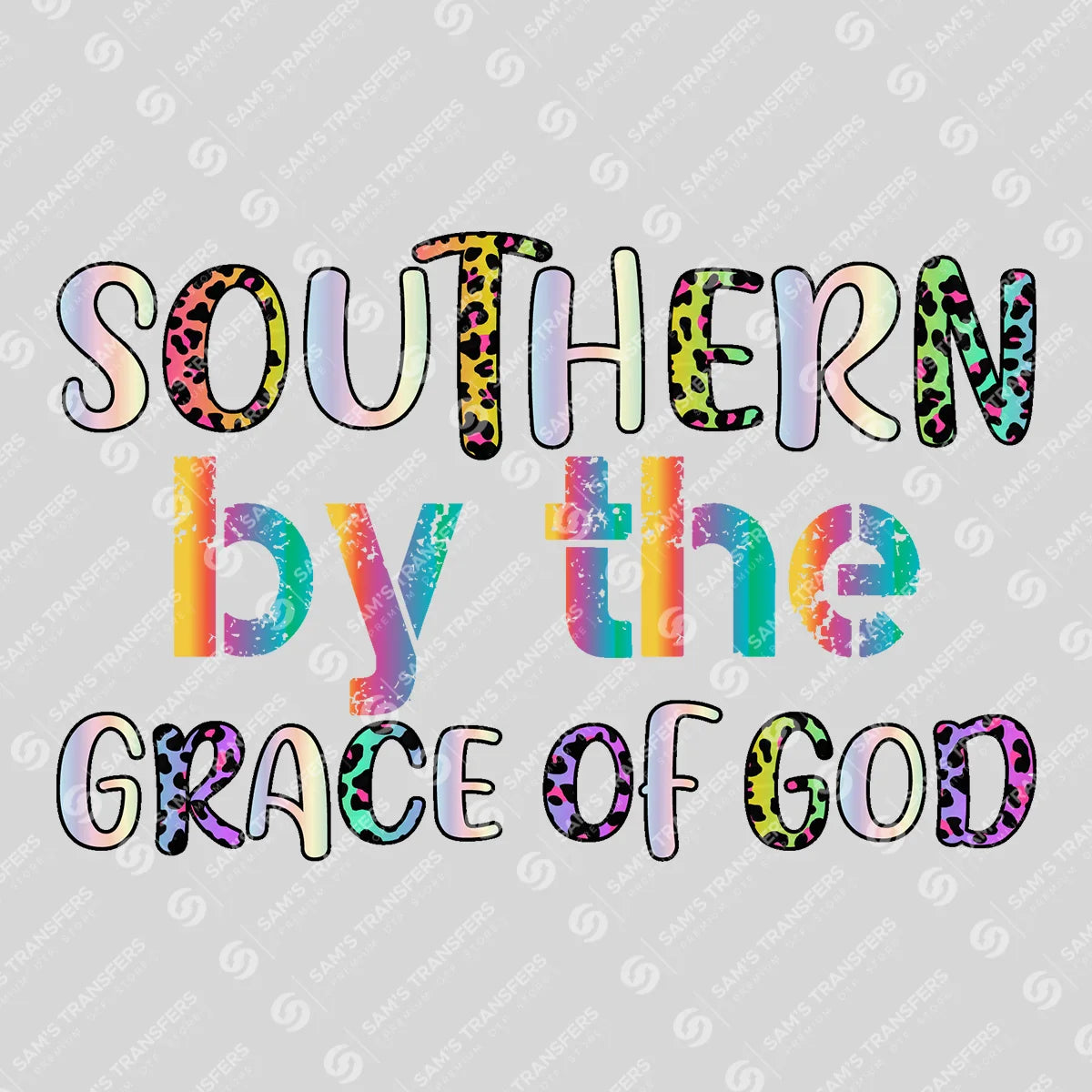 Apparel featuring a Southern by the Grace of God-themed DTF transfer.