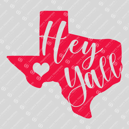 Apparel featuring a Hey Y'all-themed DTF transfer.