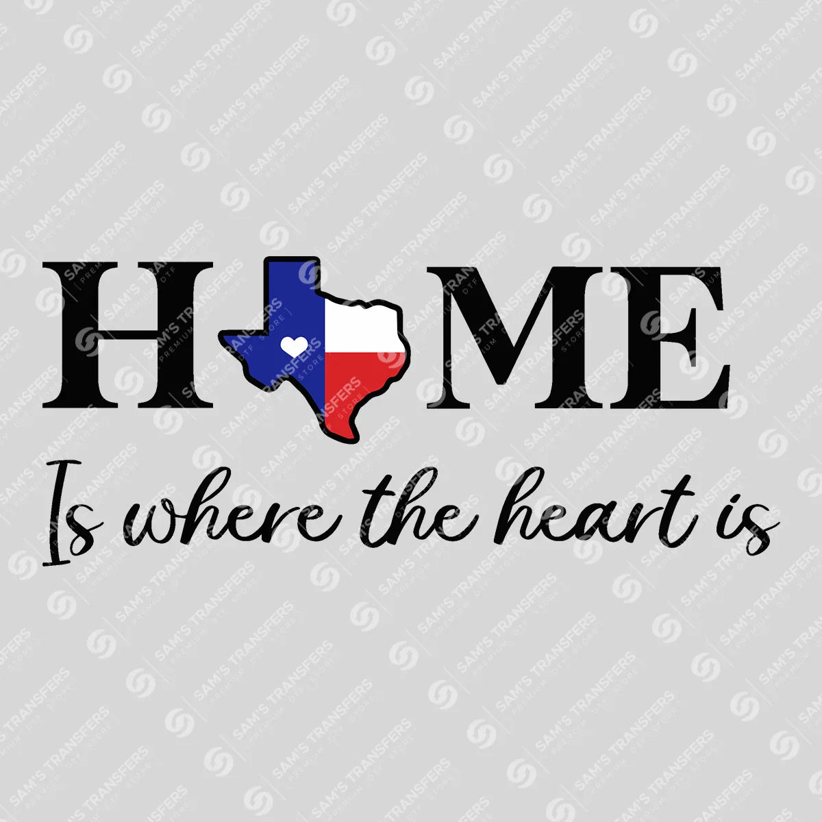 Apparel featuring a Home Is Where the Heart Is-themed DTF transfer.