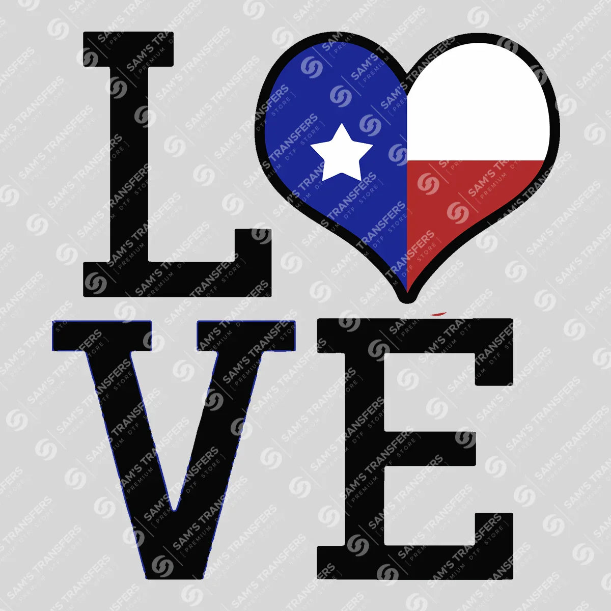 Apparel featuring a Love Texas-themed DTF transfer.