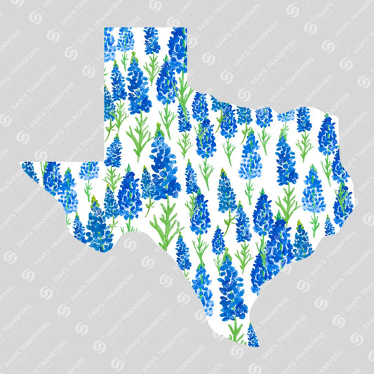Apparel featuring a Texas Bluebonnets-themed DTF transfer.